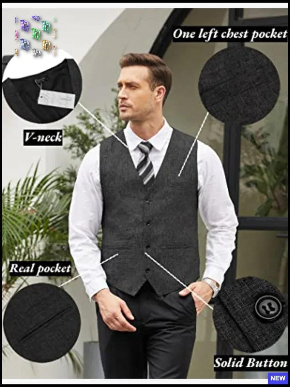 Slim Fit Suit Vest Lightweight Business Casual Modern Minimalist Elegant
